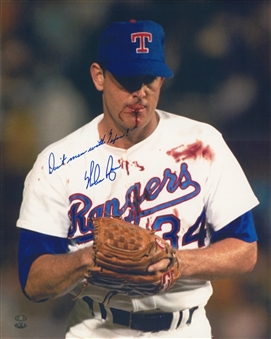 Nolan Ryan Autographed and Inscribed "Dont Mess With Texas!" 16x20 Bloody Lip Photo (Ryan Holo & FSC)